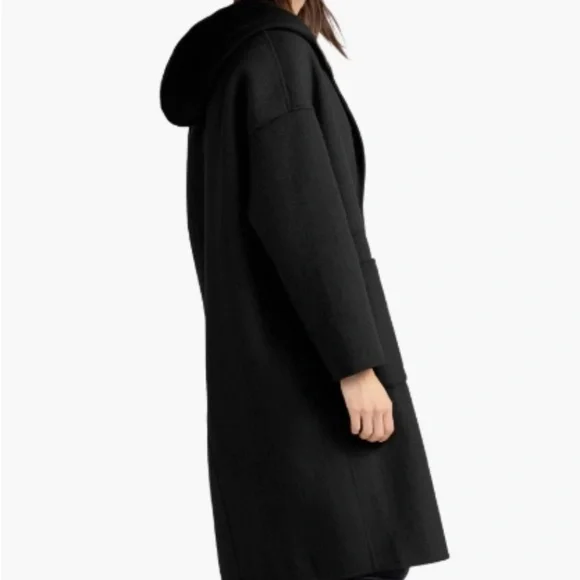 $279 Unworn Belle & Bloom Sunday Morning Hooded Wool Blend Coat in Black Jackets & Coats